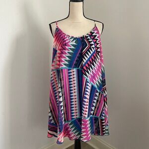 Express Colorful Mini Dress sz‎ Medium Abstract 70s Flowy Geometric Retro Beach